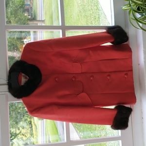 Vintage 2 Piece Ike Clark Business Party Suit with fur collar and sleeve detail
